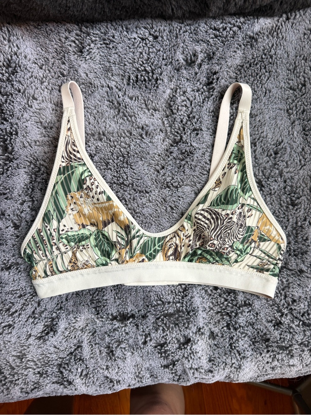 aerie Wildlife Print Bralette in Cream and Green